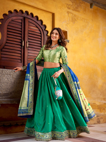 Dark Green Color Paithani Soft Silk Designer Traditional Lehenga Choli