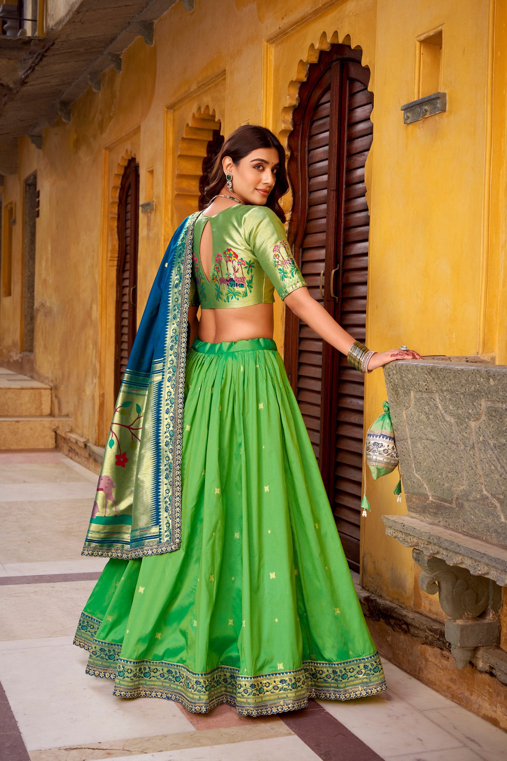 Green Color Paithani Soft Silk Designer Traditional Lehenga Choli