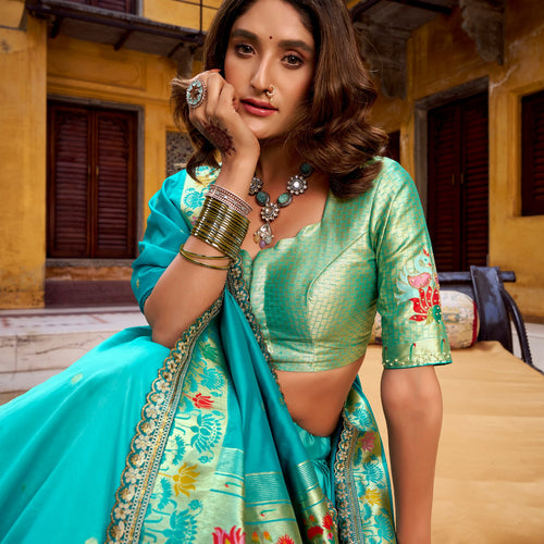 Sky Blue Color Paithani Soft Silk Designer Traditional Lehenga Choli