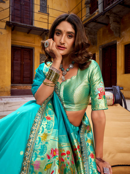Sky Blue Color Paithani Soft Silk Designer Traditional Lehenga Choli