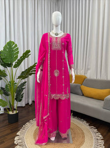 Pink Color Sequence Work Designer Georgette Palazzo Suit
