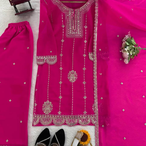 Pink Color Sequence Work Designer Georgette Palazzo Suit