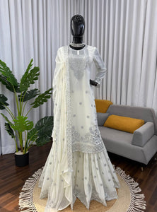 White Color Wedding Wear Heavy Embroidery Georgette Suit