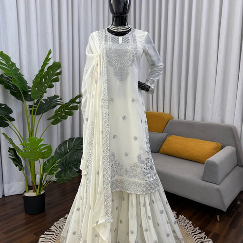 White Color Wedding Wear Heavy Embroidery Georgette Suit