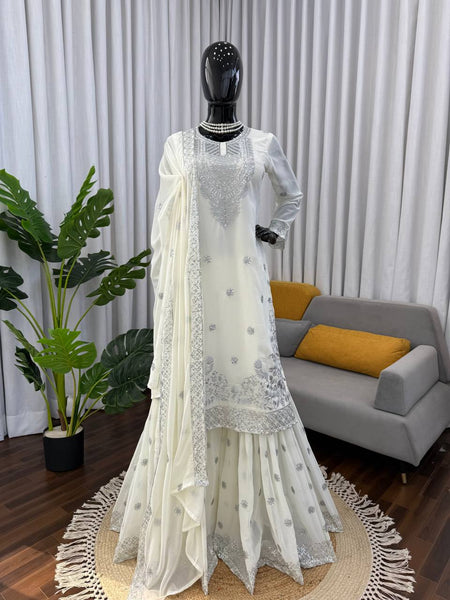 White Color Wedding Wear Heavy Embroidery Georgette Suit
