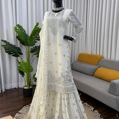 White Color Wedding Wear Heavy Embroidery Georgette Suit
