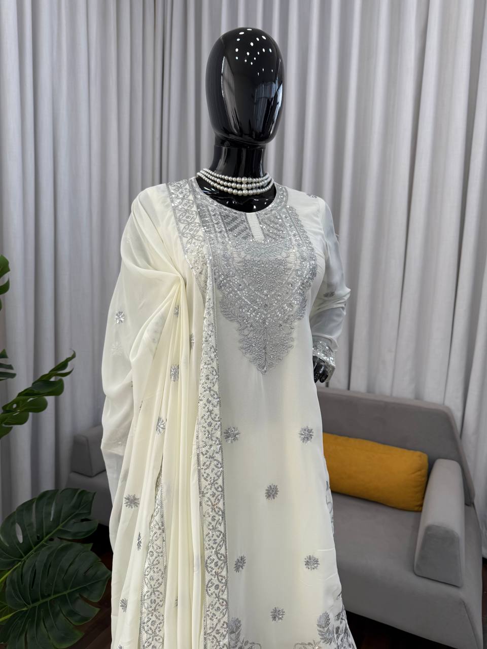 White Color Wedding Wear Heavy Embroidery Georgette Suit