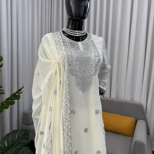 White Color Wedding Wear Heavy Embroidery Georgette Suit