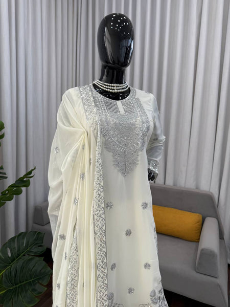 White Color Wedding Wear Heavy Embroidery Georgette Suit