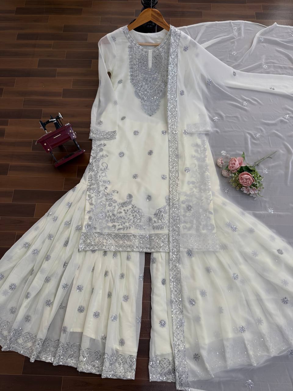 White Color Wedding Wear Heavy Embroidery Georgette Suit