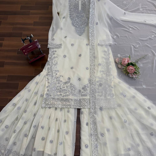 White Color Wedding Wear Heavy Embroidery Georgette Suit