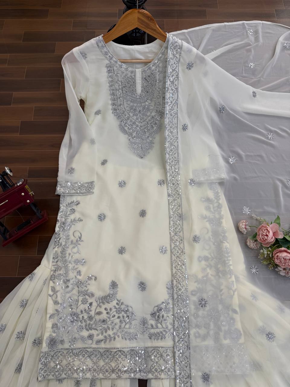 White Color Wedding Wear Heavy Embroidery Georgette Suit