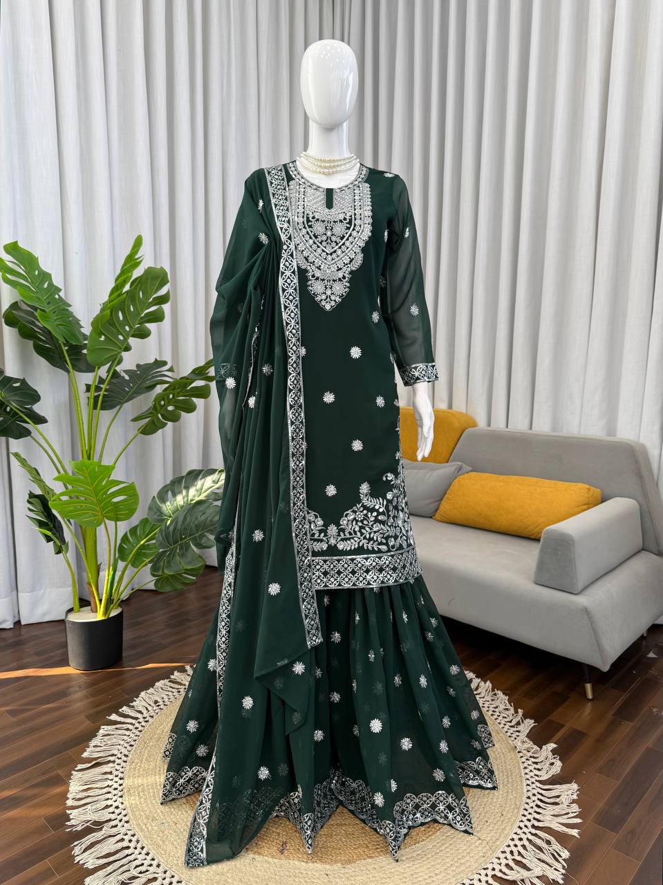 Green Color Wedding Wear Heavy Embroidery Georgette Suit