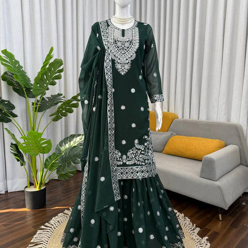 Green Color Wedding Wear Heavy Embroidery Georgette Suit