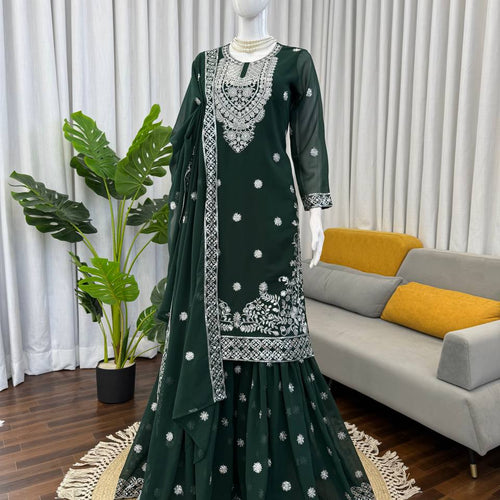 Green Color Wedding Wear Heavy Embroidery Georgette Suit