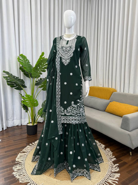 Green Color Wedding Wear Heavy Embroidery Georgette Suit