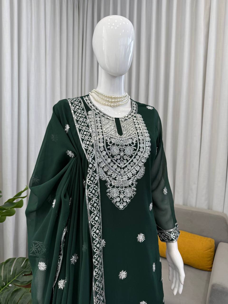 Green Color Wedding Wear Heavy Embroidery Georgette Suit