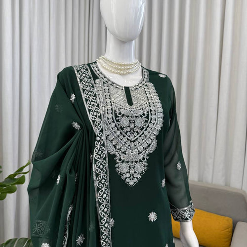 Green Color Wedding Wear Heavy Embroidery Georgette Suit