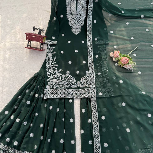 Green Color Wedding Wear Heavy Embroidery Georgette Suit