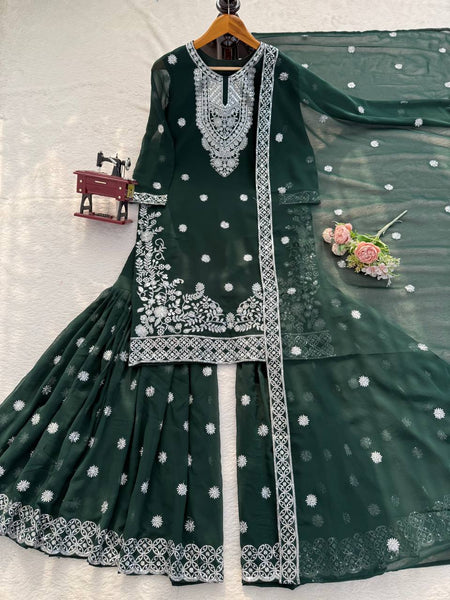 Green Color Wedding Wear Heavy Embroidery Georgette Suit