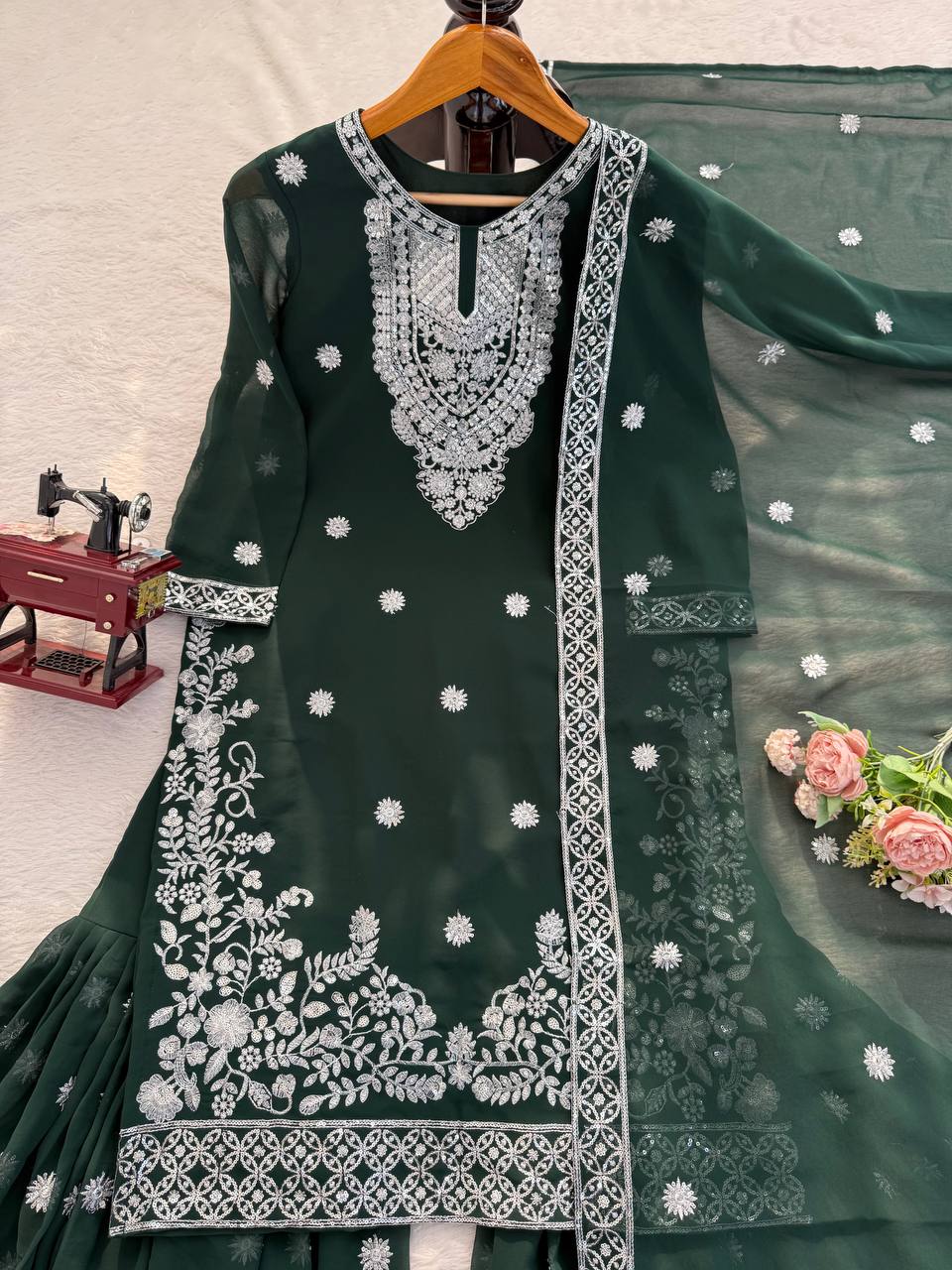 Green Color Wedding Wear Heavy Embroidery Georgette Suit