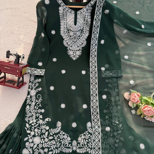 Green Color Wedding Wear Heavy Embroidery Georgette Suit