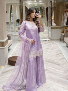 Lavender Color Embroidery Sequence Work Designer Palazzo Suit