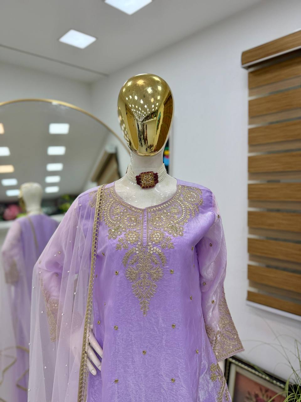 Lavender Color Embroidery Sequence Work Designer Palazzo Suit