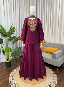 Dark Pink Color Party Wear Thread Sequence Work Sharara Suit