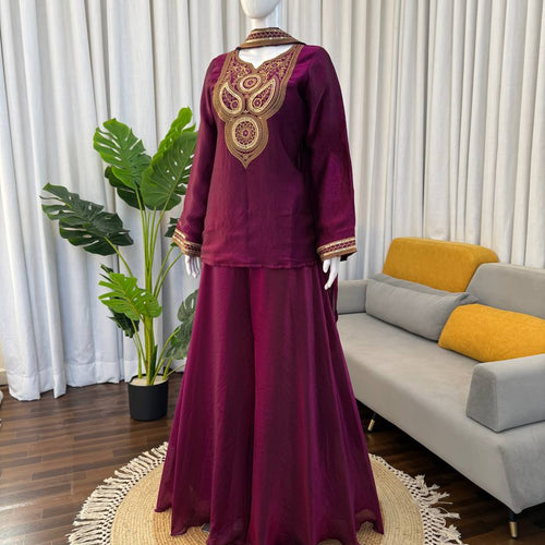 Dark Pink Color Party Wear Thread Sequence Work Sharara Suit