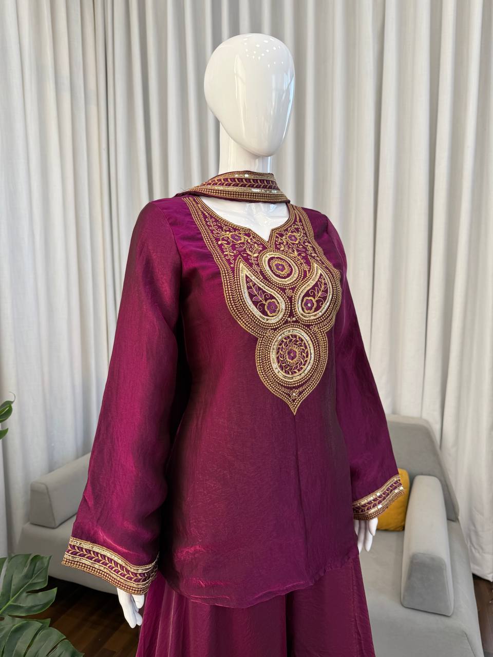 Dark Pink Color Party Wear Thread Sequence Work Sharara Suit