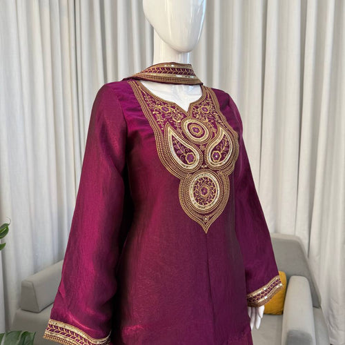 Dark Pink Color Party Wear Thread Sequence Work Sharara Suit