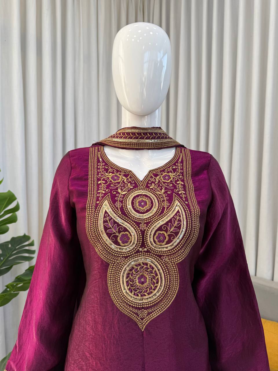 Dark Pink Color Party Wear Thread Sequence Work Sharara Suit