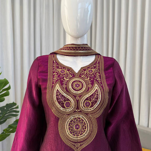 Dark Pink Color Party Wear Thread Sequence Work Sharara Suit