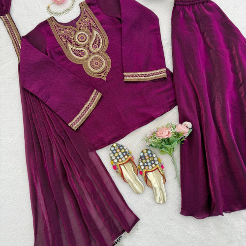Dark Pink Color Party Wear Thread Sequence Work Sharara Suit