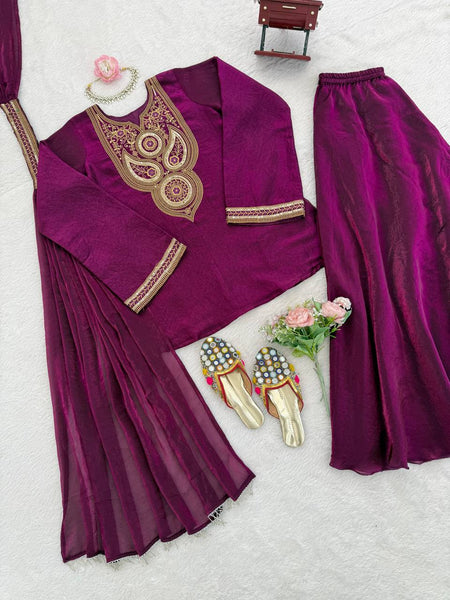 Dark Pink Color Party Wear Thread Sequence Work Sharara Suit