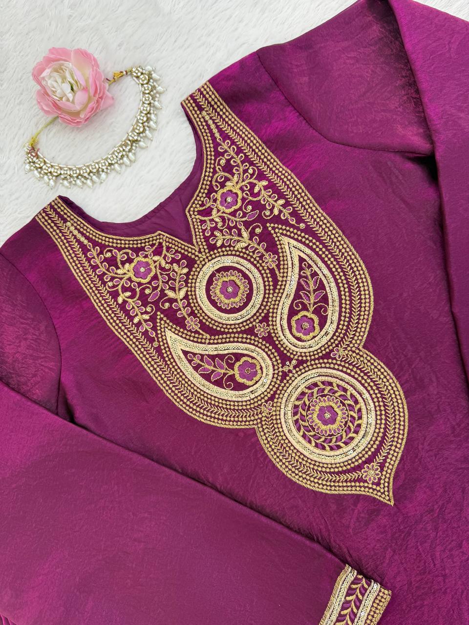 Dark Pink Color Party Wear Thread Sequence Work Sharara Suit