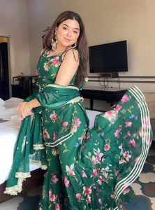 Green Color Floral Print Designer Georgette Sharara Suit