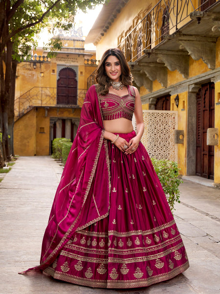 Dark Pink Color Wedding Wear Designer Embroidered Lehenga