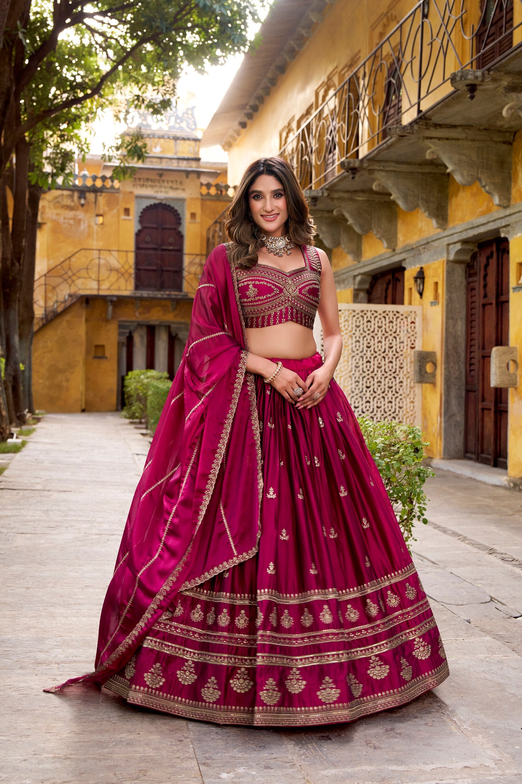 Dark Pink Color Wedding Wear Designer Embroidered Lehenga