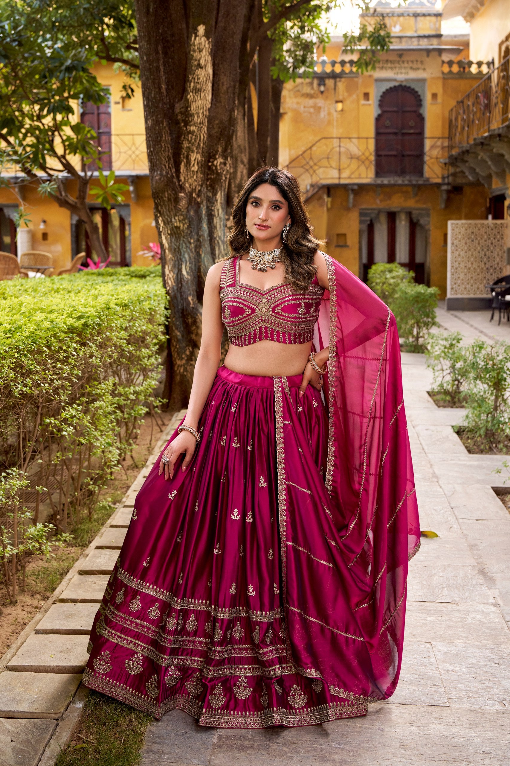 Dark Pink Color Wedding Wear Designer Embroidered Lehenga