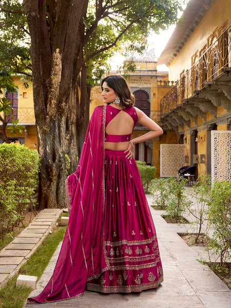 Dark Pink Color Wedding Wear Designer Embroidered Lehenga