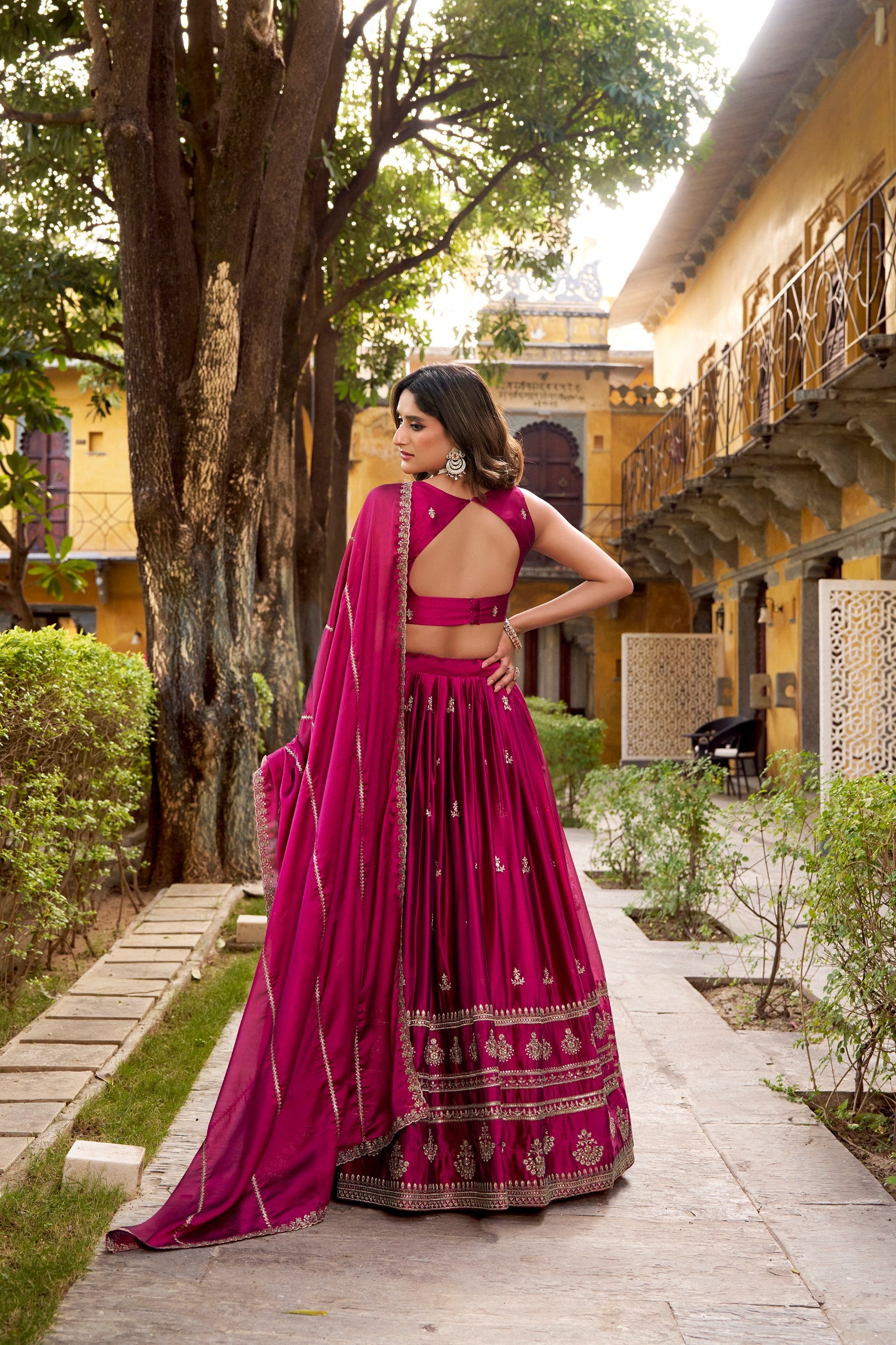 Dark Pink Color Wedding Wear Designer Embroidered Lehenga