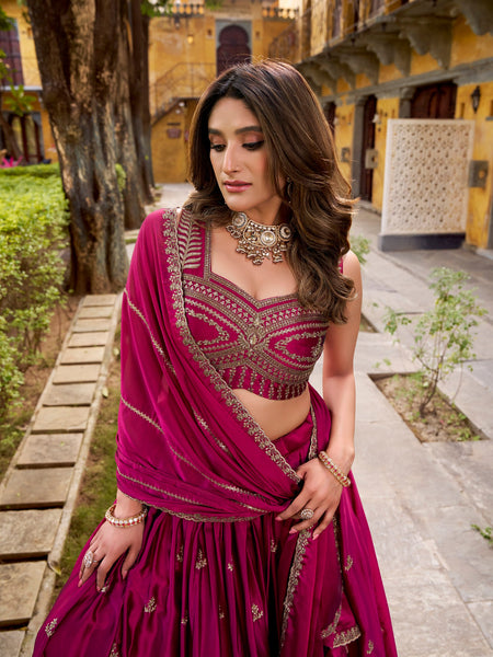 Dark Pink Color Wedding Wear Designer Embroidered Lehenga