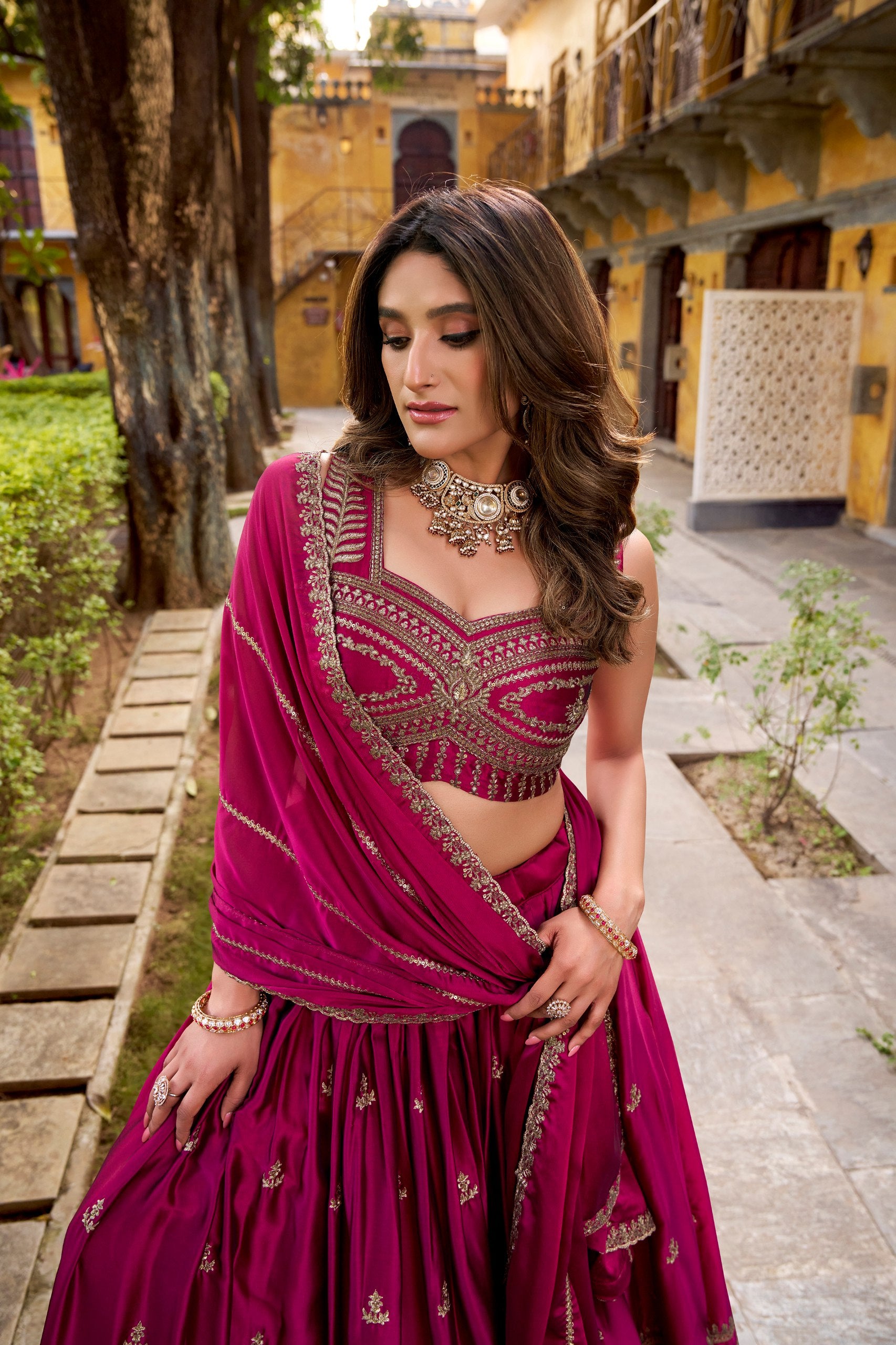 Dark Pink Color Wedding Wear Designer Embroidered Lehenga