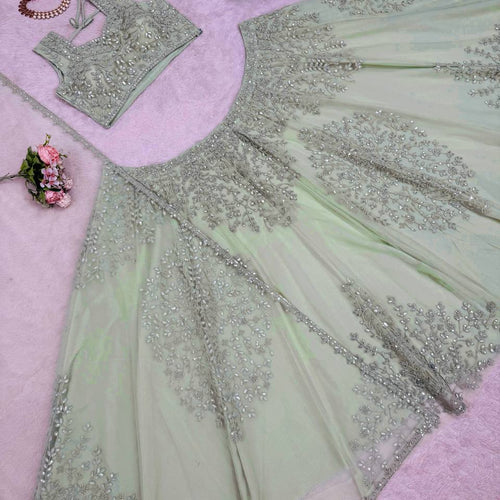 Pista Green Color Designer Net Wedding Wear Lehenga Choli