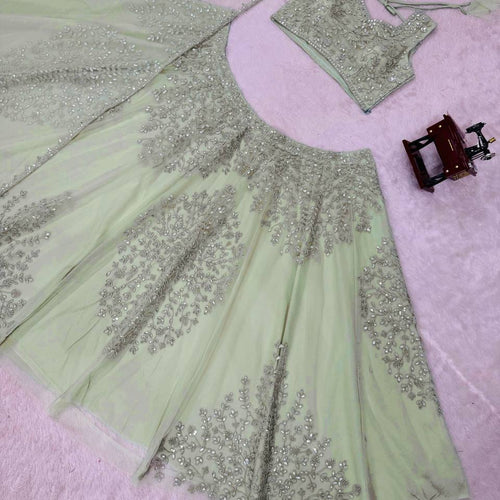Pista Green Color Designer Net Wedding Wear Lehenga Choli