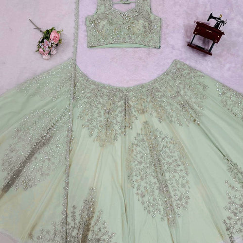 Pista Green Color Designer Net Wedding Wear Lehenga Choli