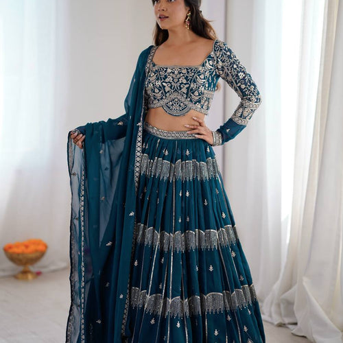 Blue Color Sequence Work Wedding Wear Georgette Lehenga Choli