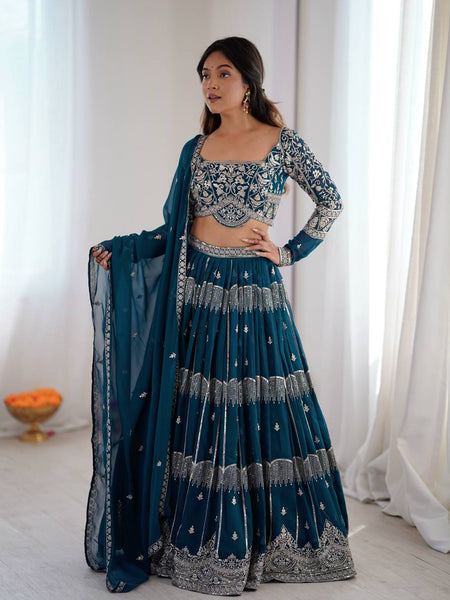 Blue Color Sequence Work Wedding Wear Georgette Lehenga Choli